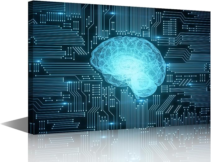 TUMOVO 1 Panel Canvas Wall Art for Bedroom Artificial Intelligence Concept Wall Paintings for Living Room AI Brain Office Modern Wall Art Giclee Framed Ready to Hang, 24x16in