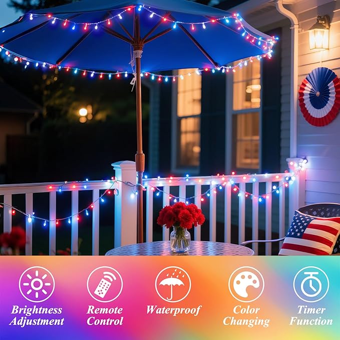 Color Changing Christmas Lights, 35 Colors 33FT 100LED Patriotic String Lights With Remote Clear Wire, Connectable Waterproof Fairy Lights Plug in for Bedroom Indoor Outdoor Party 4th of July Decor