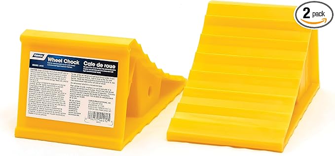 Camco Camper/RV Wheel Chock - Keeps Trailer in-Place to Safely Unhitch or Park - Compatible with Wheels Up to 26” in Diameter & Molded of Heavy-Duty Hard Plastic - 2-Pack (44414)