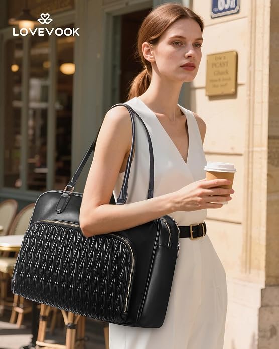 LOVEVOOK Tote Bag for Women,Light Puffer Tote Bag with Multi-pockets,Stylish Carry on Laptop Bags for Daily,Travel,Work,Gym