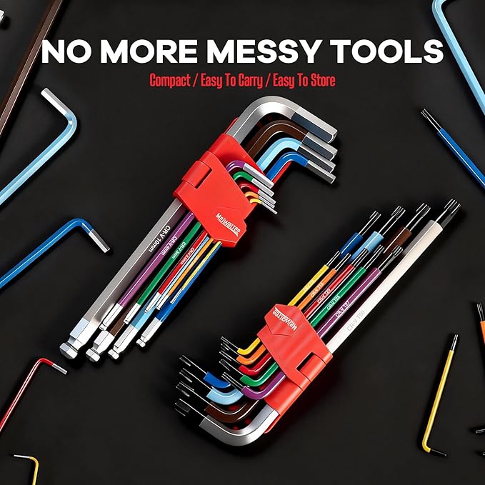Meiwaltee 9PCS Torx Star Allen Wrench Set, Extra Long Arm Star Key Set T10 - T50, Cr-V Steel, Color-Coded Anti-Slip Wrenches For Bike Repair, Furniture Assembly, Motorcycle Maintenance, DIY Project.