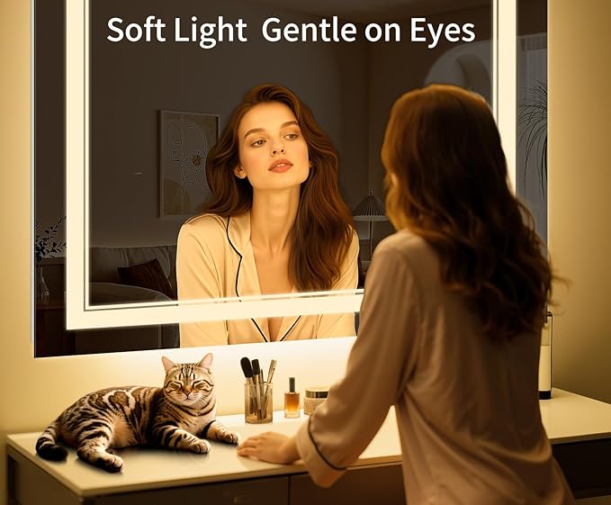 36"x30" LED Bathroom Mirror with Anti-Fog, Stepless Dimmable Lights, 3 Color Modes, Shatter-Proof Tempered Glass,Waterproof Design