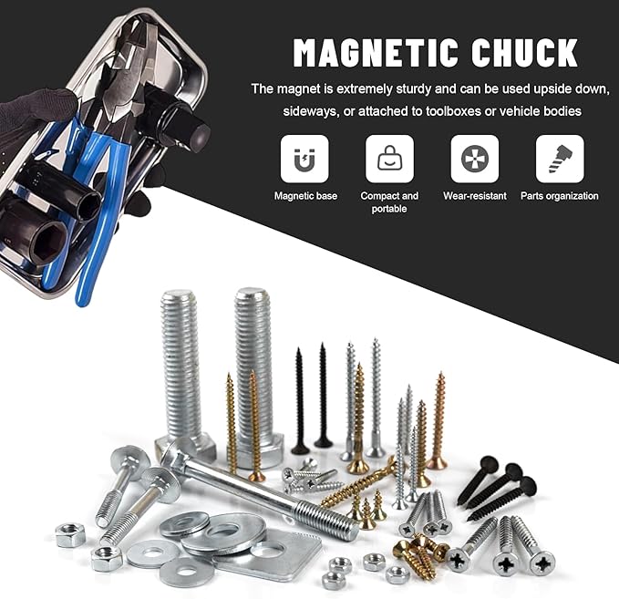 Sun Walker 2 PCS Magnetic Tray Holders, Stainless Steel Tray Set with Strong Magnet, Heavy Duty Thickened Magnetic Trays for Screws Bolts Nuts Washers Pins (9.4"×5.4" Square+4" Round)