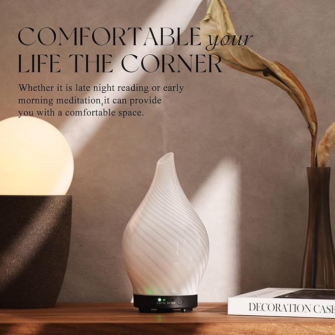 Porseme 150ml Essential Oil Diffuser Glass Color Changing Aroma Air Diffusers Aromatherapy Ultrasonic Cool Mist Humidifier 6 Running Hours Waterless Auto-Off for Sleeping Yoga Office Spa (Pure White)