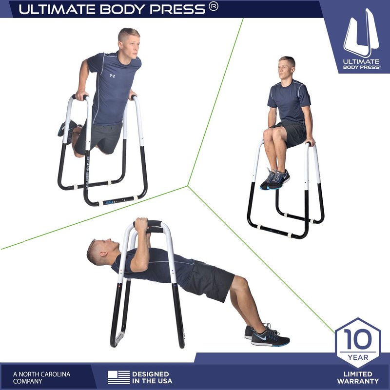 Ultimate Body Press Dip Bar Fitness Station - Adjustable Width Folding Dip Stand with Angled Grips, Stable Leveling and Easy Storage