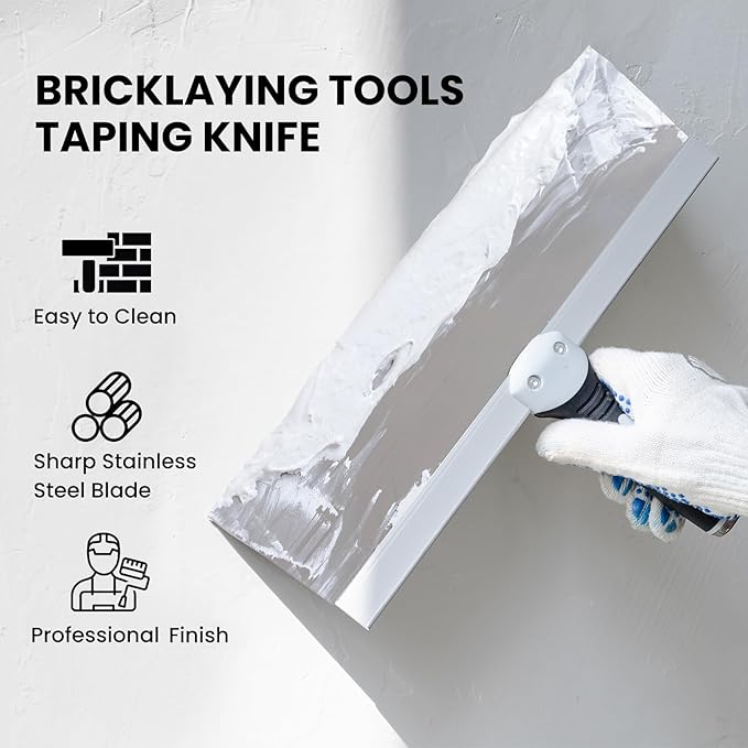 Mister Rui 14" Drywall Taping Knife, Stainless Steel Paint Scraper, Drywall Skimming Blade, Plastering Spatula Tools, Ergonomic Handle for Joint Taping