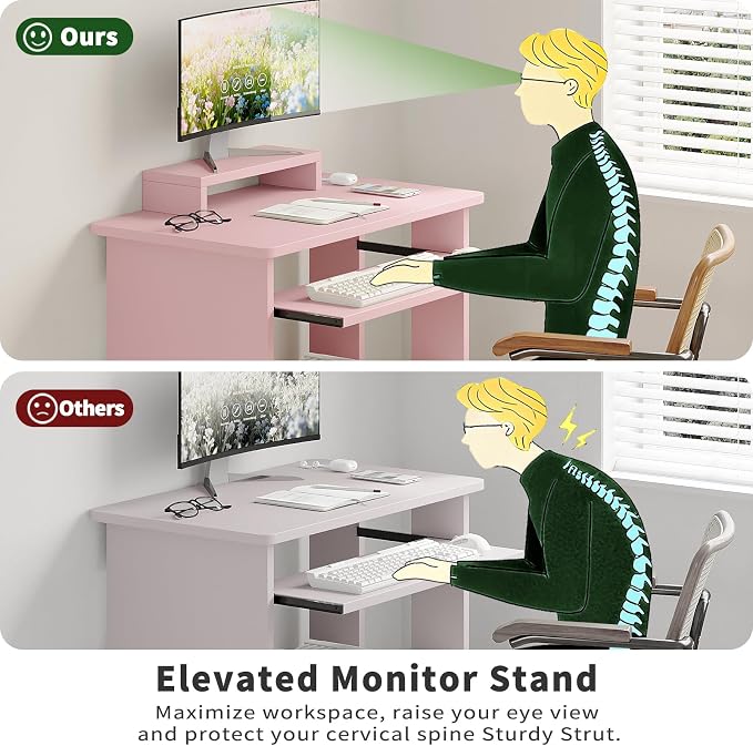 ALISENED 30 Inch Computer Desk, with Keyboard Tray & Monitor Stand | Compact Desk for Space-Saving, Ergonomic Study Desk with Storage Shelves for Writing, Gaming, Working, Black