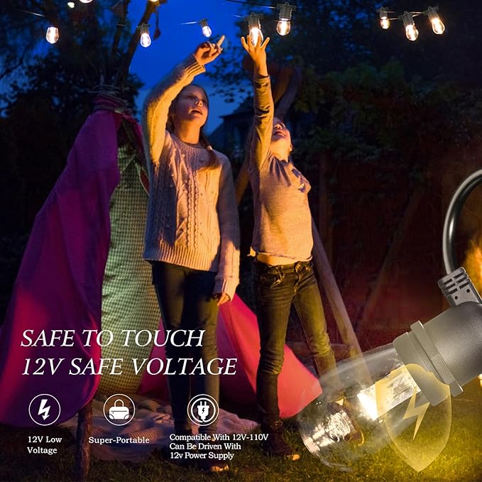 GANA 12V Low Voltage & Safe LED Outdoor String Lights,48FT 15 Shatterproof Bulbs, 2200K Warm White Pergola Lights for Your House's, Garden, Fence, Porch,Balcony,and Bistro