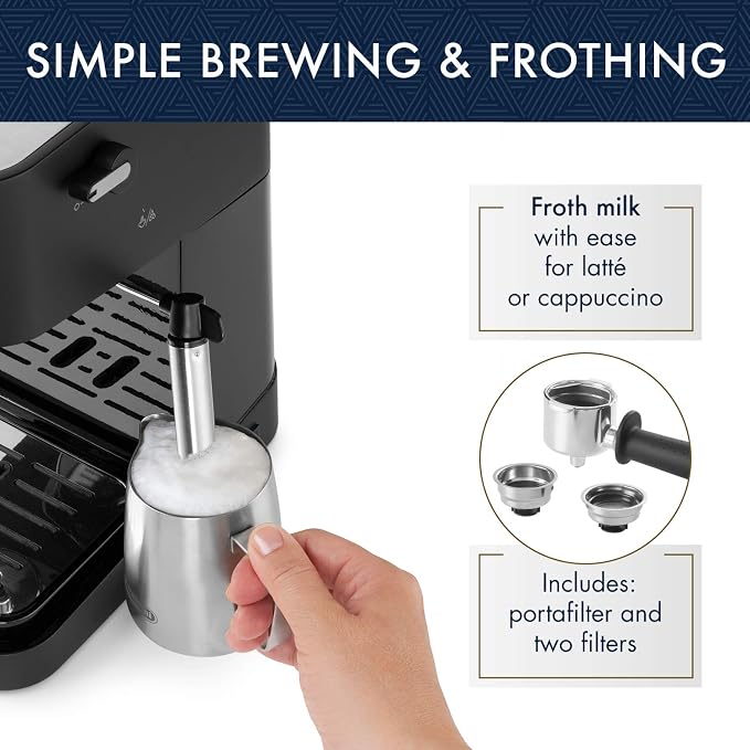 De'Longhi Stilosa Compact Manual Espresso Machine, Manual Milk Frother | #1 Worldwide Espresso Machine Maker, 15 Bar Pump Pressure, Stainless Steel Boiler, Frother, Compact Design