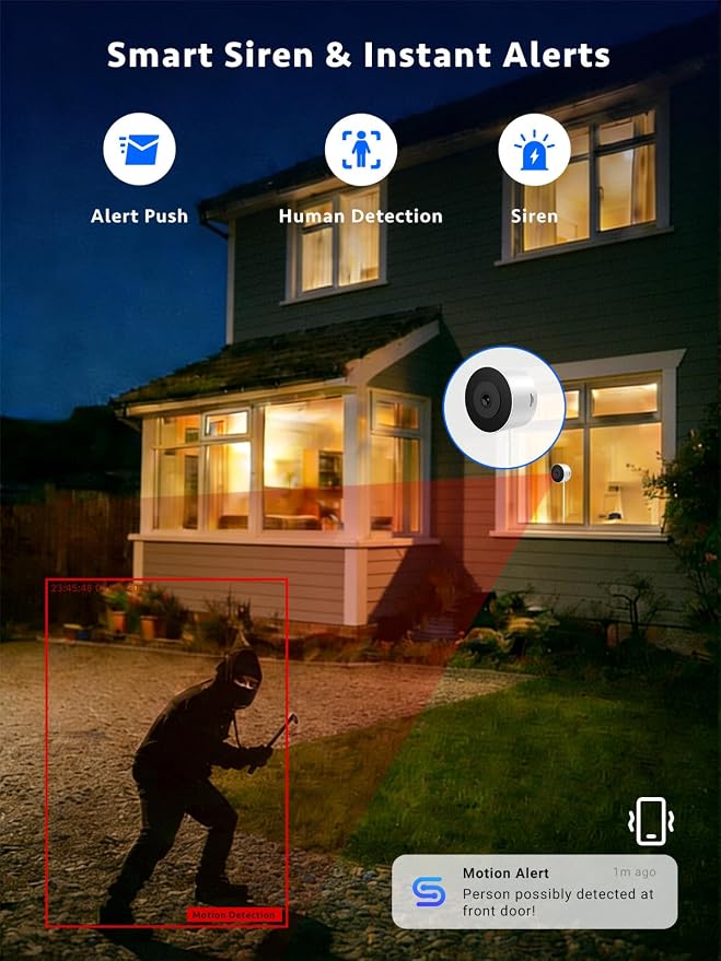 Septekon 2 Pack 2K Window Security Camera with No-Drill 18�� Tilt Angle Mount, Dual-Band 2.4GHz & 5GHz WiFi, Indoor Camera for Outdoor Monitoring, Color Night Vision, AI Human Detection, White