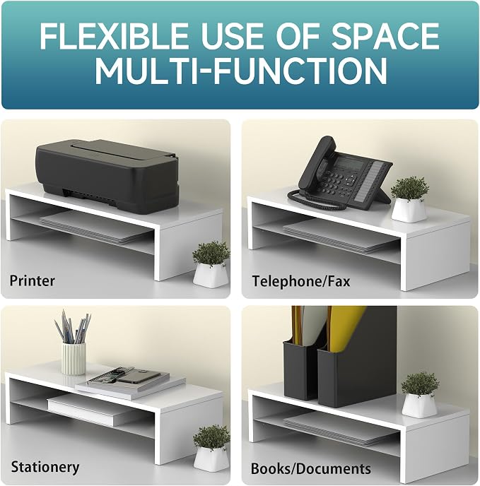 FITUEYES Monitor Stand - 2 Tier Computer Monitor Riser with 21.3 Inch Shelf, Wood Desktop Stand for Laptop Computer Screen, Desk Organization, Office Supplies