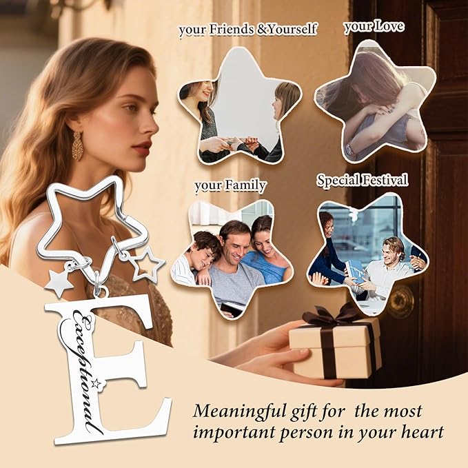 Qunrwe Stainless Steel Initial Letter A-Z Keychain,Inspirational Gifts for Women Men Friends Daughter Son Sister Dad Mom