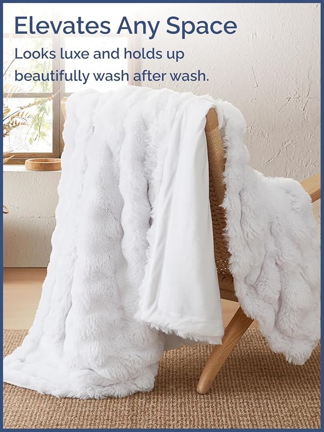 3D Fleece Bubble Blanket Twin Size - Rabbit Blanket - 60" x 80", White | Soft Fluffy Faux Fur Blanket for Couch Sofa & Chair, Cozy Gifts for Women, Tie Dye Cloud Throw Bed Cover, Thick Plush Bedding