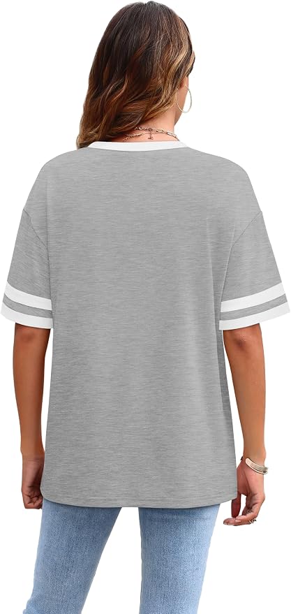 WIHOLL Womens T Shirts Loose Fit Short Sleeve Tees Crew Neck Color Block Summer Tops 2026 Fashion