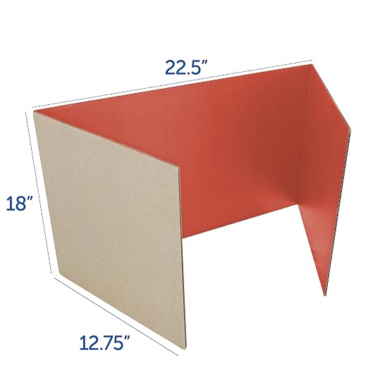 Flipside Products 18”x 48” Red Study Carrel, Privacy Boards, Student Privacy and Focus Booth for The Classroom, Desk Divider Cubby for Tests, Made in USA - 12 Pack