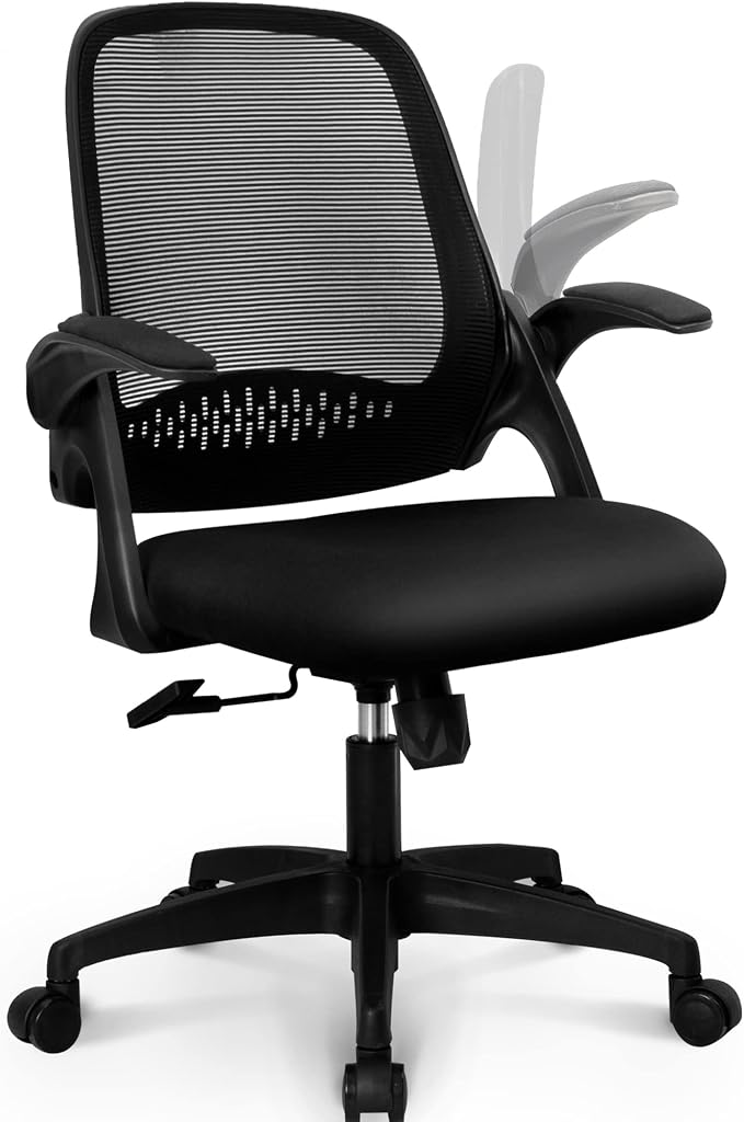 NEO CHAIR Office Desk Chair Computer Gaming Ergonomic Lumbar Back Support with Flip-up Padded Armrest Adjustable Height and Wheels for Home Vanity Bedroom Study (All Black) | Lumbar Support, Height Adjustment, 360° Swivel and Rolling Base, Space-Saving...