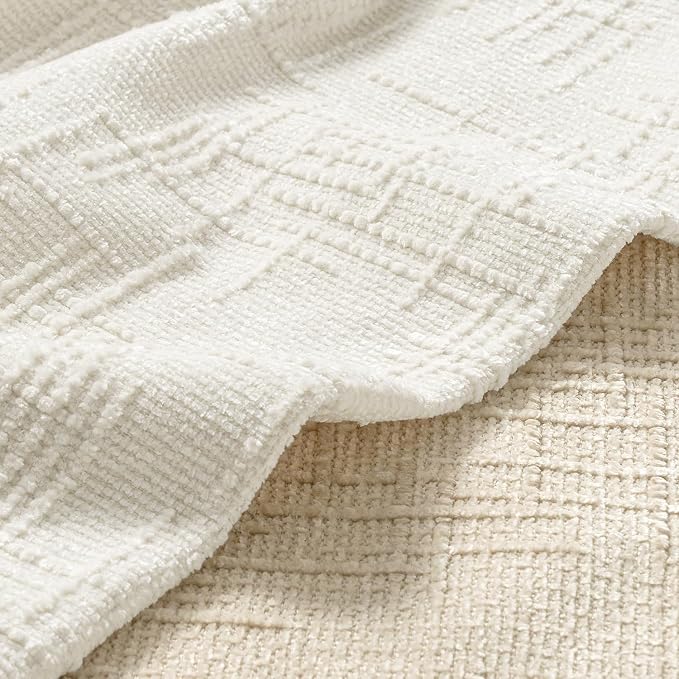MIULEE Chenille Textured Lumbar Throw Pillow Covers Cream White 12x20 | Set of 2, Slubby Decorative Pillows, Boho Farmhouse Home Decor, Modern Neutral Cushion Covers for Couch Sofa Bed Living Room