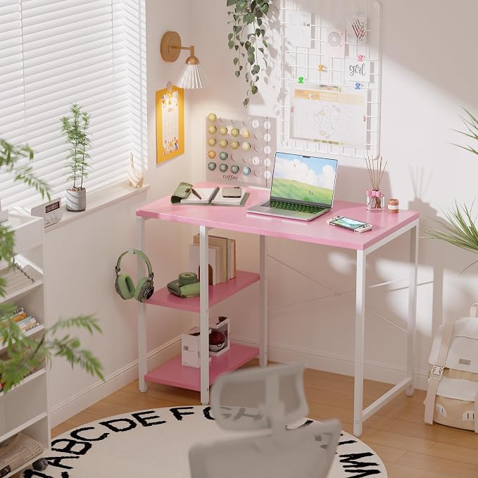 Pamray 32 Inch Small Computer Desk with Shelves for Bedroom Small Spaces | For Home Office, Dorm and Apartment, for Study and Writing, Headphone Hook, Space-Saving, Compact, Easy Setup