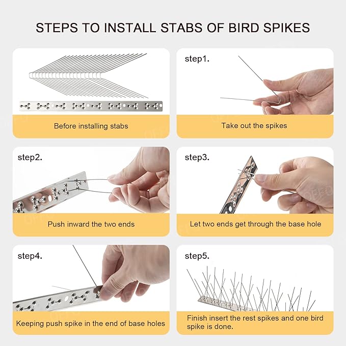 OFFO Bird Spikes with Stainless Steel Base, Covers 5.1 Feet(1.56m) Durable Bird Spikes Arrow Pigeon Spikes Fence Kit for Keeping Small Bird, Crows and Woodpeckers Away