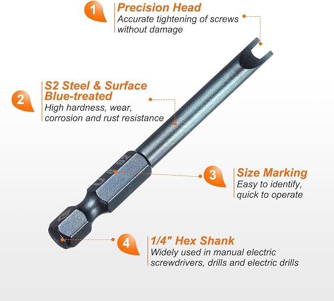 HARFINGTON 5pcs U-Type Screwdriver Bit 1/4" Hex Shank U8 Magnetic Head 2.6" Length S2 Steel U-Shaped Screw Driver Bit for Repair Work Electric Screwdriver, Blue