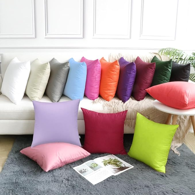 Thmyo 4-Pack 100% Cotton Comfortable Solid Decorative Throw Pillow Case, Square Cushion Cover Pillowcase Sublimation Blank Pillow Covers DIY Throw Pillowcase for Sofa(16x16 inch/ 40x40cm,Light Green)