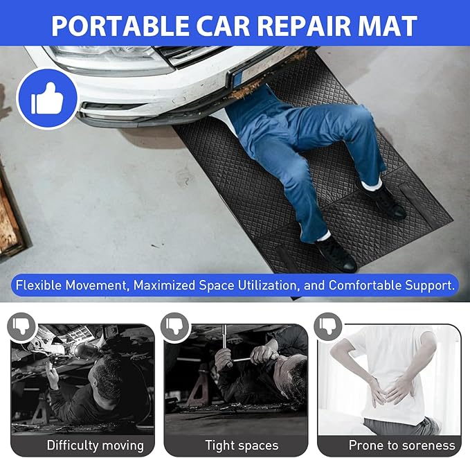 Rolling Creeper Mat 58"X28", Foldable Under Car Repair Mat for Mechanics with Storage Bag, Automotive Mechanic Repair Mats for Low Clearance, Special Roads, Long-Distance Trucks, Mechanics Pad