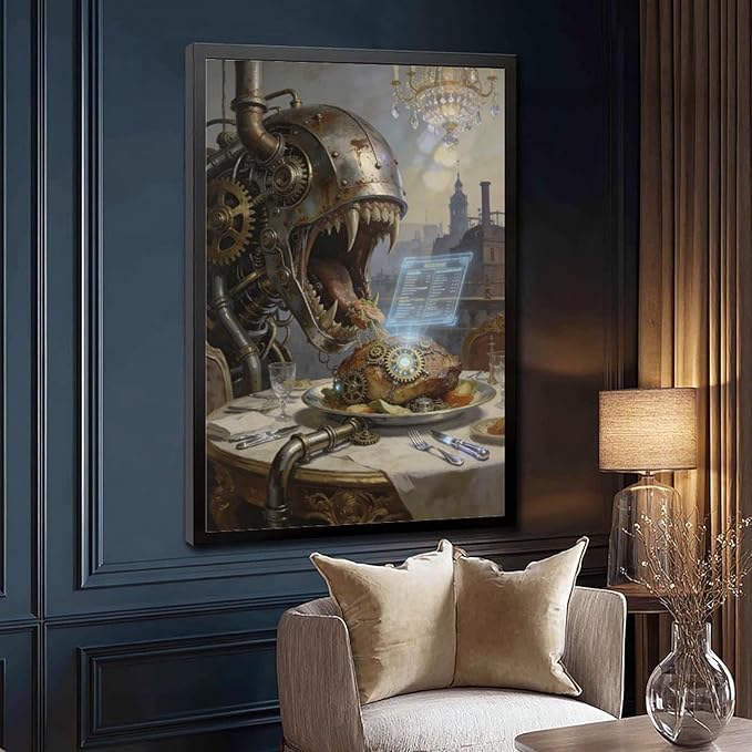 Framed Steampunk Fantasy Wall Art for Living Room And Dining Room Vintage Industrial Decor 20x30in