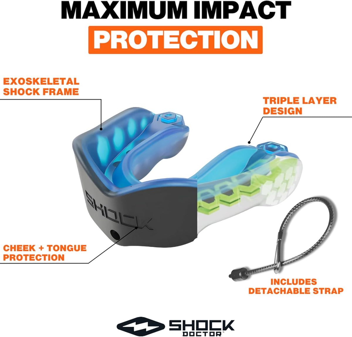 Shock Doctor Mouth Guard - Gel Max Heavy Duty Protection for Sports | Custom Fit for Adult & Youth