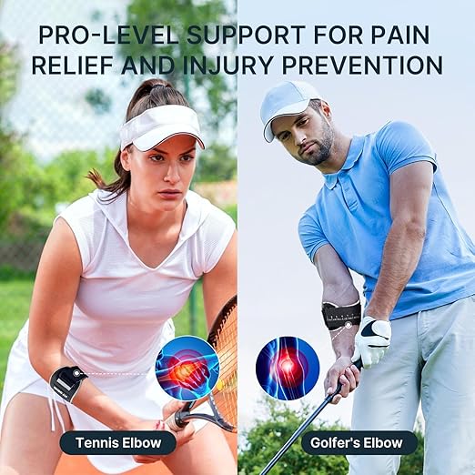 Fit Geno Elbow Brace for Tennis & Golfer's Elbow: Adjustable Elbow Strap for Tendonitis Pain Relief with Compression Pad - Support for Sports Men and Women - Forearm 8''-10.5'', 1 Pack