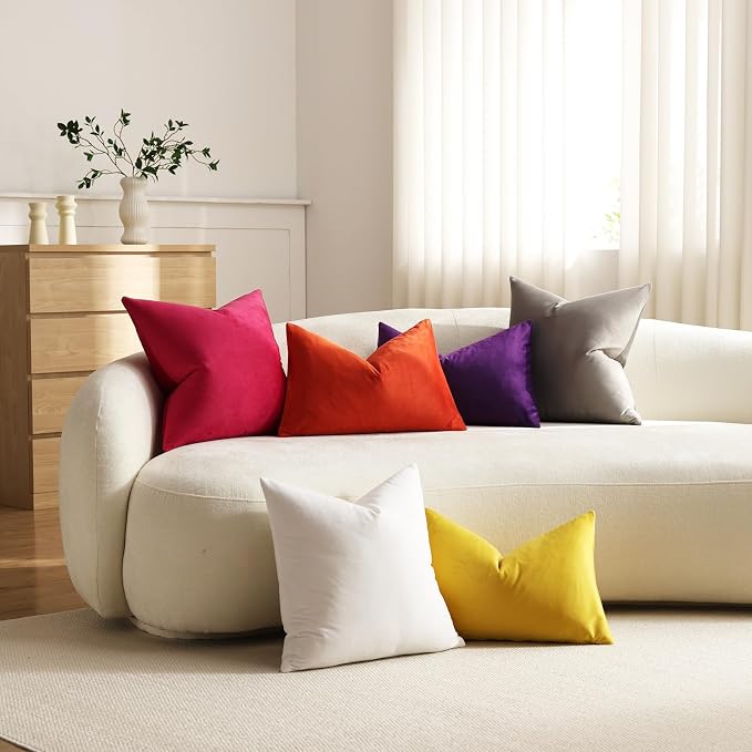 Throw Pillow Covers 20x20 Light-Grey: Pack of 2 Cozy Soft Velvet Square Modern Luxury Decorative Throw Pillow Cases for Sofa Couch Living Room Bed Home Decor