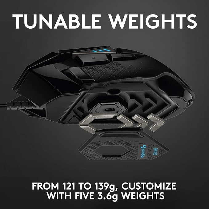 Logitech G502 Hero Wired Gaming Mouse - Black | High performance, 25,600 DPI, RGB, adjustable weights, 11 programmable buttons, on-board memory, PC/Mac