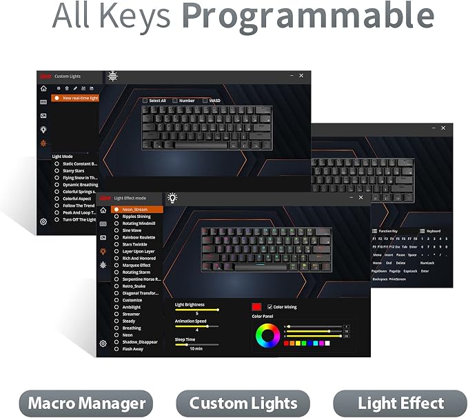 RK ROYAL KLUDGE RK61 Wireless Mechanical Keyboard, 60% Percent RGB, Black | Bluetooth/2.4GHz/Wired Hot Swappable PC Gaming Keyboard, 61 Keys Ultra-Compact for Win/Mac, Coiled Cable, Clicky Blue Switch