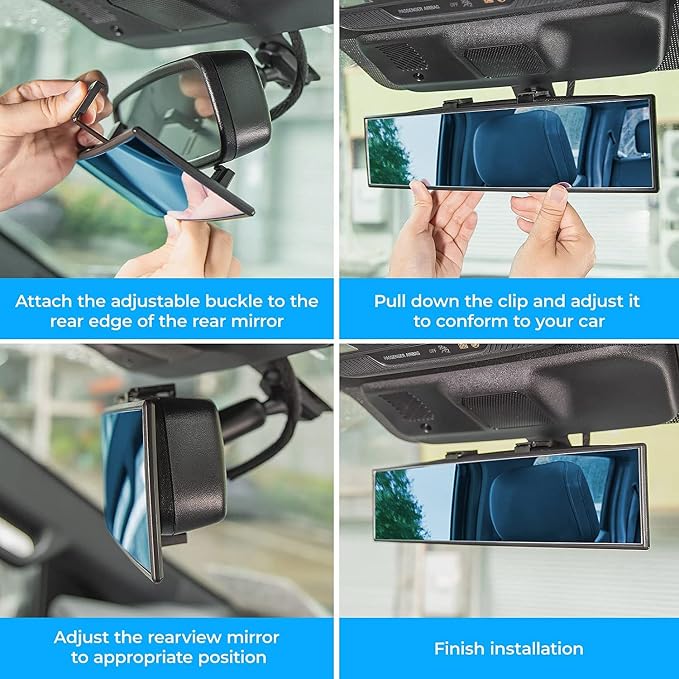 JOYTUTUS Rear View Mirror, Universal 12 Inch 2 Pack Panoramic Convex Rearview Mirror, Interior Clip-on Wide Angle Rear View to Reduce Blind Spot Effectively for Car SUV Trucks - Bl