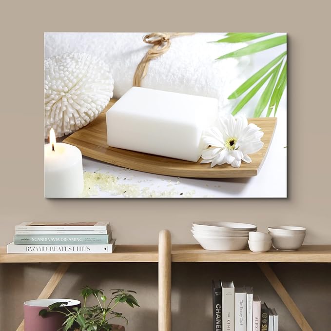 wall26 Canvas Print Wall Art White Soap and Lily at The Spa Nature Wilderness Photography Realism Rustic Scenic Relax/Calm Multicolor Zen Colorful for Living Room, Bedroom, Bathroom, Office - 12"x18"