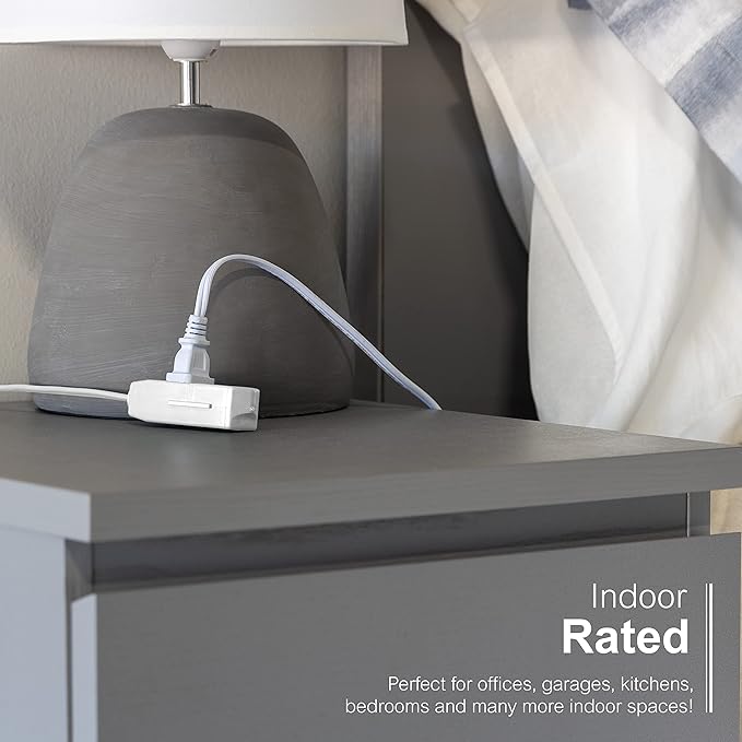GE 3-Outlet Flat Extension Cord 3 Ft Grounded Extension Cord with Multiple Outlets 3 Prong Outlet Extender Flat Plug Power Strip Indoor 16 Gauge UL Listed White 69869