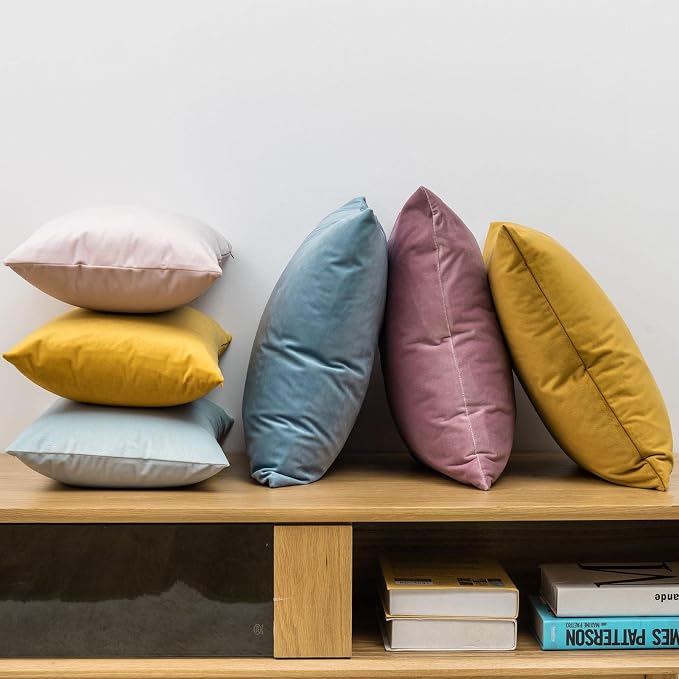 22x22 Velvet Throw Pillow Covers Set of 2 for Couch Sofa Bed,Light Blue | JUSPURBET Decorative Pillow Covers with Invisible Zipper for Modern Living Room Bedroom Home Decor