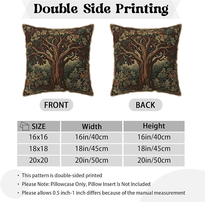 Vintage Forest Tree Velvet Pillow Covers 20x20 Inch Green Retro Tapestry Throw Pillows for Couch Cushion Covers Pillowcase Boho Farmhouse Pillow Cases for Sofa Bed Bedroom