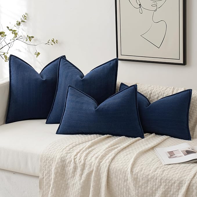 MIULEE Pack of 2 Navy Blue Euro Shams Chenille Pillow Covers 24x24 Inch | Decorative Soft Couch Throw Pillows,Farmhouse Cushion Covers,Elegant Design for Sofa,Bed,Living Room,Summer Decor