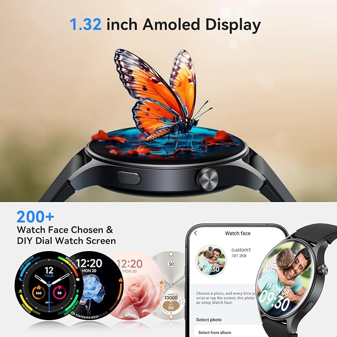 Smart Watch for Men Women, Answer/Make Call, 1.32'' AMOLED Ultra-Clear Screen Fitness Tracker with Heart Rate/Sleep/SpO2 Monitor, Smartwatch for iPhone/Samsung/Android, 110 Sport Mode, 3ATM Waterproof
