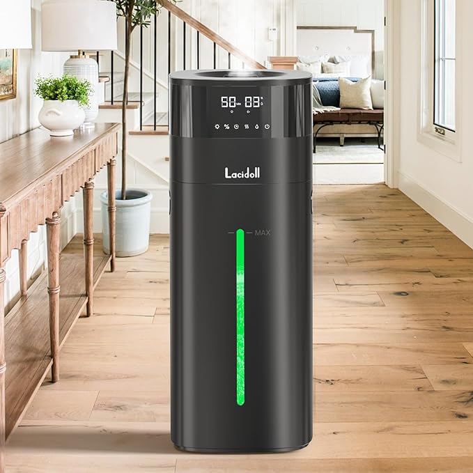 Cool and Warm Mist Humidifier Large Room, 5.3Gal/20L Humidifiers for Home 2000 sq ft, Whole House Humidifiers with Diffuser Extended Tube, Air Humidifier for Bedroom Nursery Baby Plants Black