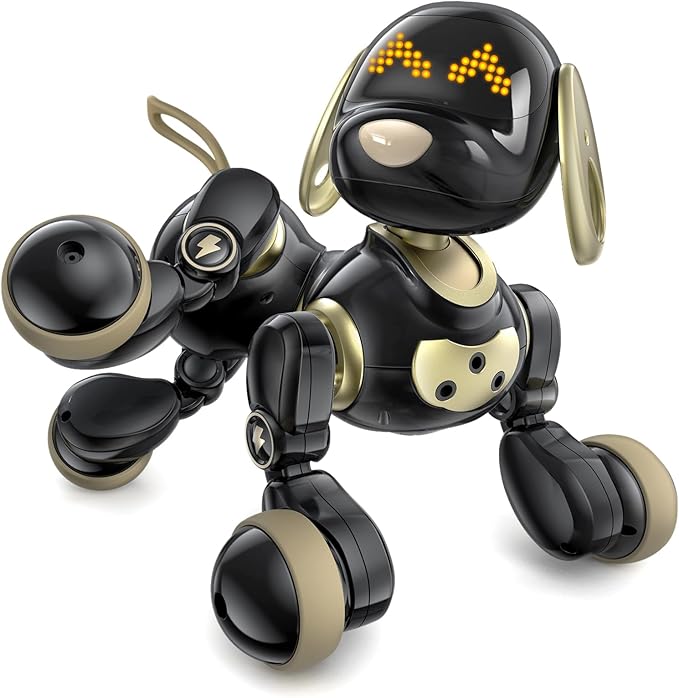 Ruko 18011 Robot Dog Toy, Smart Interactive Puppy with 30+ LED Faces | Remote and Gesture Control, Programmable Interactive Electronic Robot Pet for Kids Ages 3–8, Black & Gold