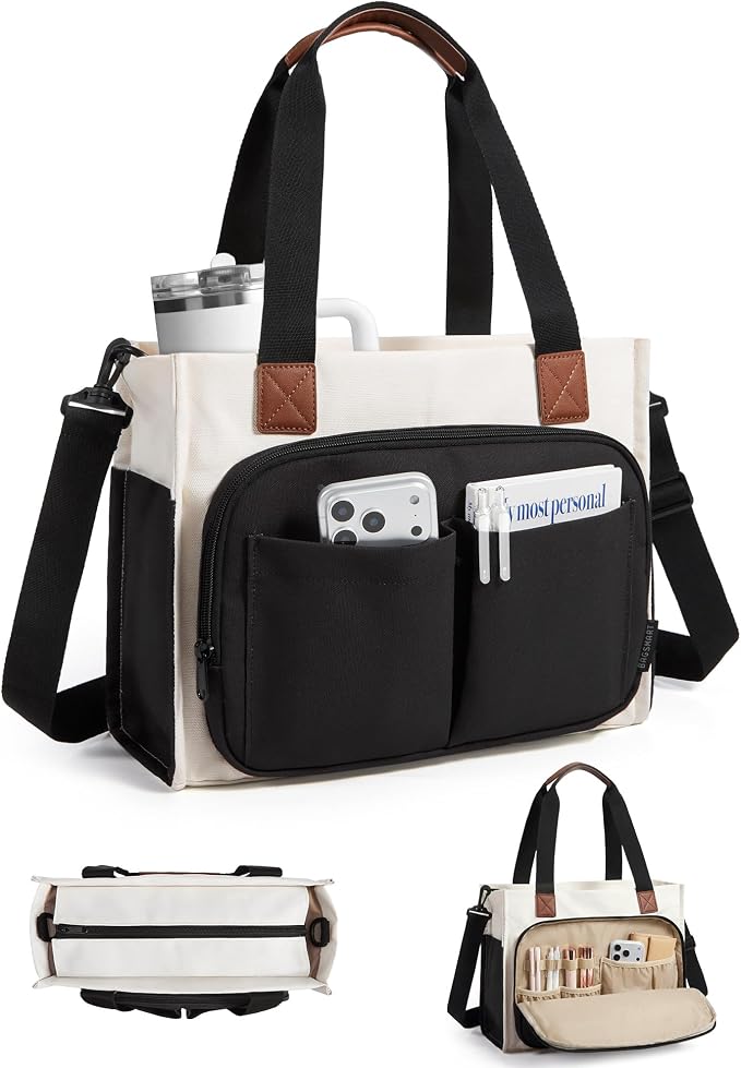 BAGSMART Small Tote Bag for Women, 13'' Laptop Canvas Work Bag with Zipper | 30oz/40oz Tumble & 11 Pockets Travel Tote, Teachers/Nurses, Lightweight Canvas or Water-Resistant Puffer Taslon Crossbody Bag