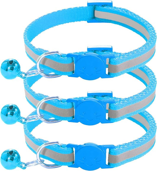 3 Pack Reflective and Breakaway Cat Collars with Bells，Adjustable Kitten Collars from 7.5 to 12.5 Inches, Ideal of Kitten Collar, Suitable for Girls and Boys (Sky Blue)