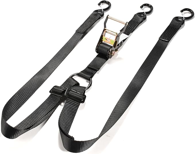 Baja Customs Spare Tire Strap, 3 Way Ratchet Y Strap, 1.5 inch Wide Adjustable, Tire Tie Down Strap for UTV or Truck Tires, Color Black,BC1108