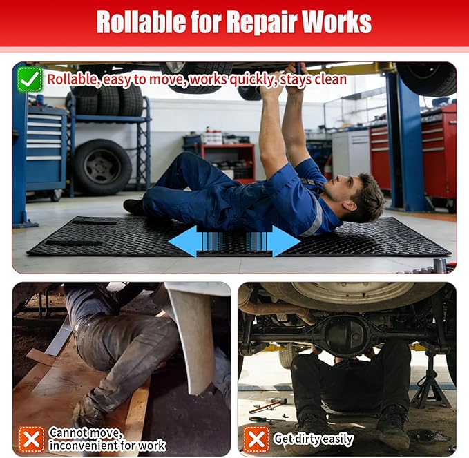 Rolling Creeper Mat with Storage Bag, 60''x28'' Portable Mechanic Mat for Working Under Car, Foldable Magic Creeper Rolling Mat for Low Clearance, Auto Repairing Tool for Working on the Ground
