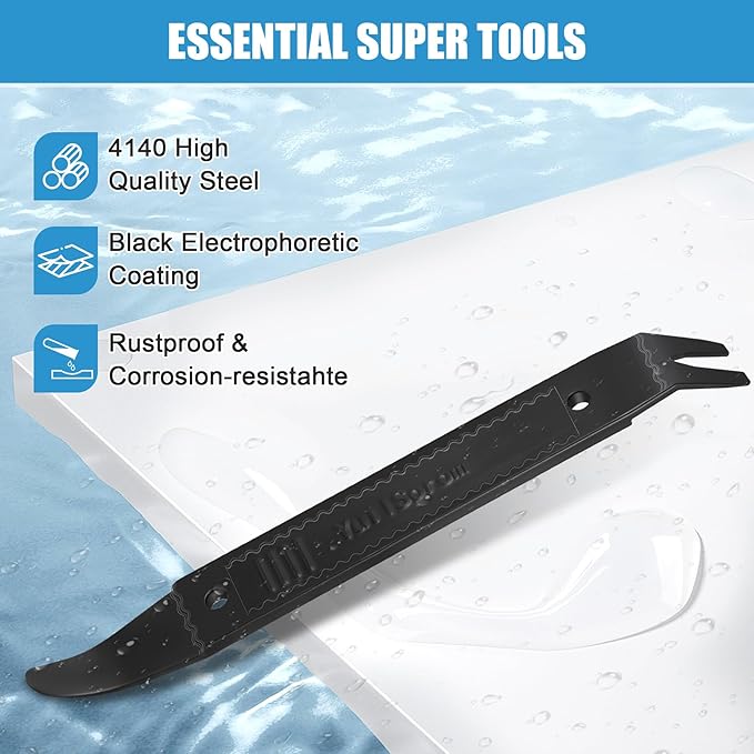 4140 Dual-purpose Steel Pry Bar, Multi-Function Trim Removal Tool for Automotive Panel,Planes Panel, Interior &exterior Trim Removal (Black Pry Tool 1pc)