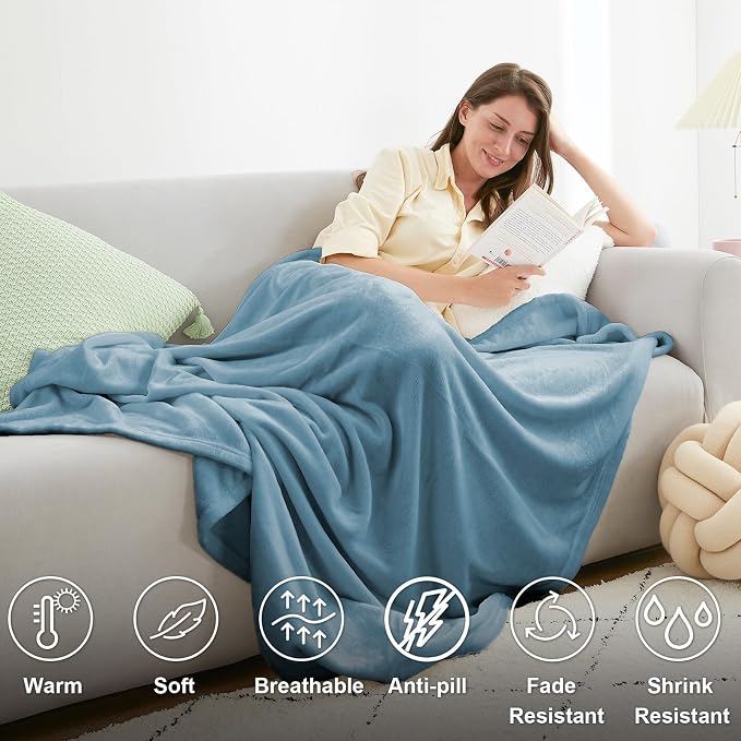 Hansleep King Washed Blue Fleece Blanket, Soft Flannel Bed Blanket | Fuzzy Cozy Blanket 90x108 Inches, Multi-use for Bed, Sofa, Couch, Travel, Camping, All Season Warm Lightweight Cover