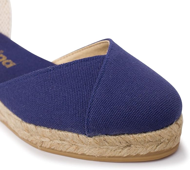 Girona Authentic Spanish Espadrille Wedge Sandals for Women - Sustainable, Eco Friendly, Vegan Shoes. Classic Style, Organic Cotton Canvas Upper, Comfy Insole, Jute Midsole, Rubber Sole. Made in Spain