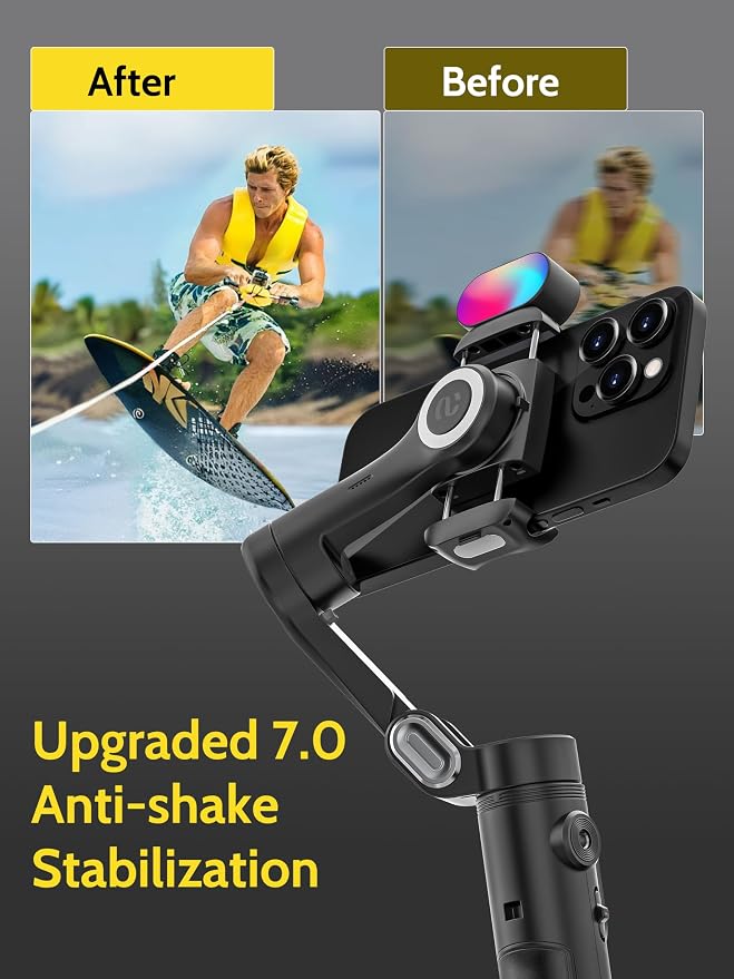 AOCHUAN 3-Axis���Gimbal Stabilizer for iPhone & Android w/RGB Light, Handheld Phone Gimbal for Video Recording w/AI Tracking,1/4 Thread, Extendable Tripod, Padded Carry Bag(Smart X Complete Combo1)