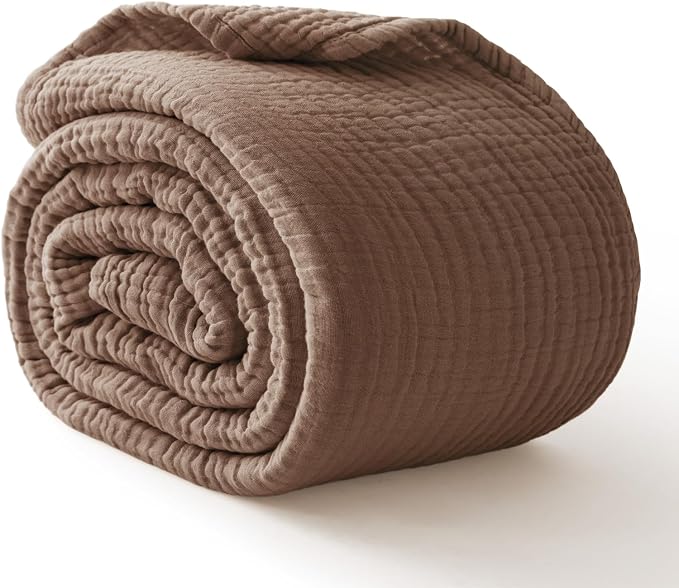 100% Cotton Muslin Blanket 50" x 60", Breathable and Lightweight Cotton Throw Blankets for Couch, Soft Cooling Summer Gauze Blanket for Adults All Season, Tan